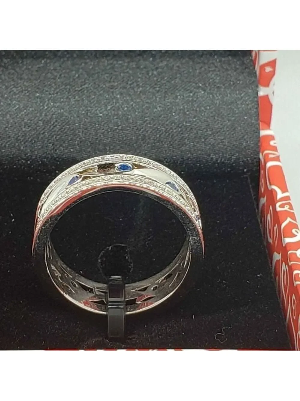 Brand New 18k White Gold Plated ring w/ cubic zirconia stones & blue gemstones